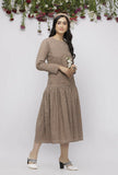 Beige Pleated Kota Hand-Block Printed Dress