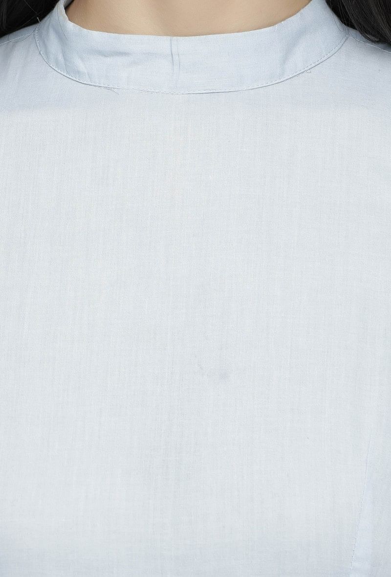 Blue Plain Cotton  Tasseled  Anarkali