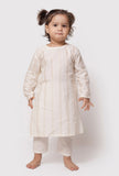 Set of 2 - Cream White Malmal Kurta with Plain Pajama
