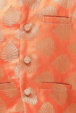 Set Of 3: Tangerine Orange Brocade Nehru Jacket And Cotton Silk Kurta Pyjama