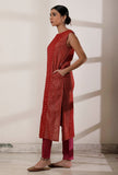 Maroon Zari Woven Chanderi Straight Kurta