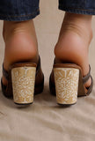 Tawny Brown Wooden Carved Open Toe Sandals
