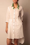 Cotton A-symmetrical White Shirt Dress With Wooden Buttons
