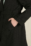 Black Shifley Trench Coat With Metallic Embellishments And Belt