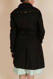 Black Shifley Trench Coat With Metallic Embellishments And Belt