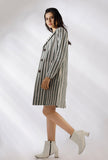 Madilyn Green Striped Pure Woven Cotton Trench Coat