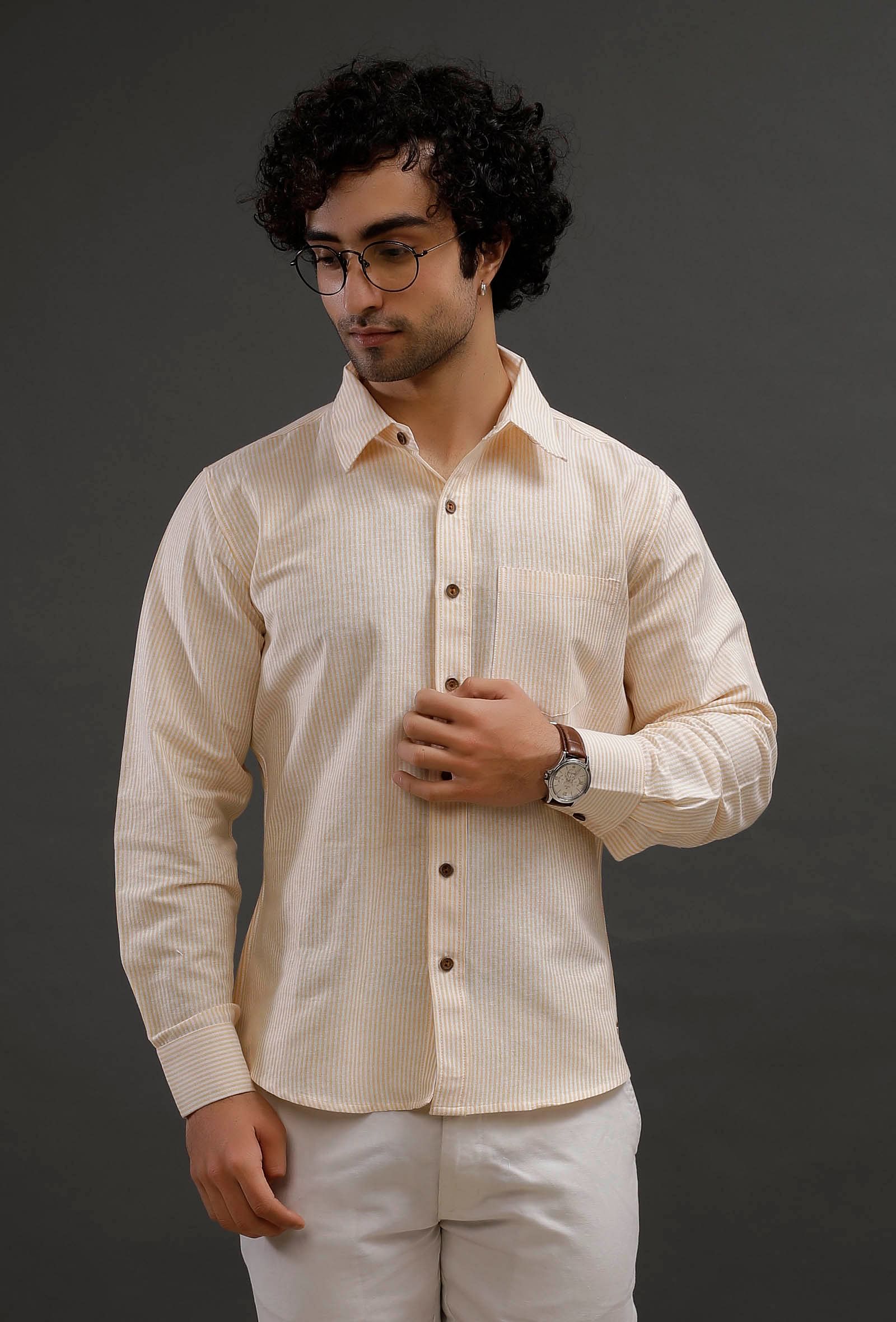 Oyster Yellow Cotton Slim Fit Shirt
