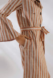 Brillie Brown Stripe Pure Woven Cotton Trench Coat