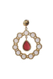 Red Stone Pearl Earrings