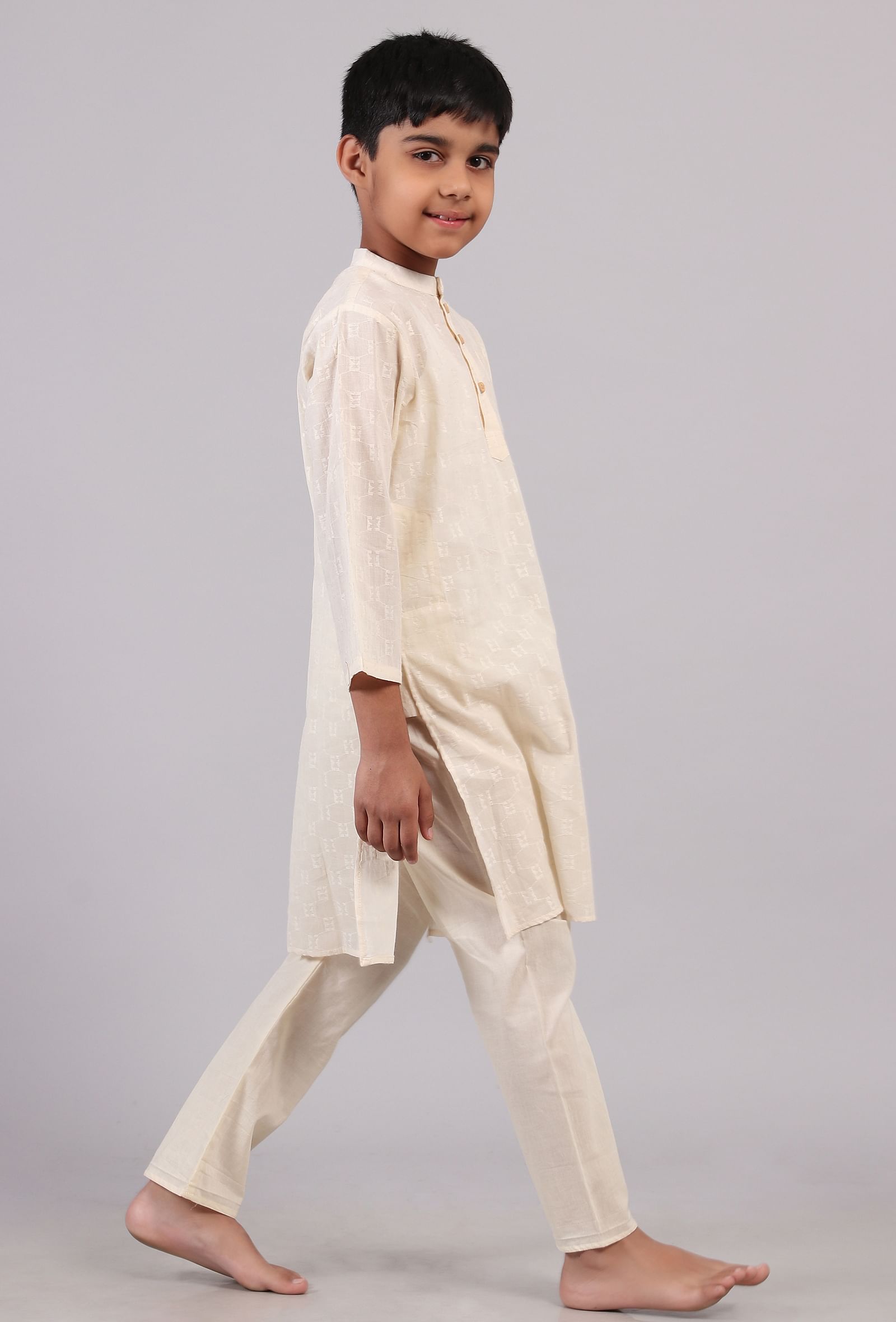 Set Of 2: White Cotton Kurta Pyjama Set
