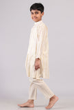 Set Of 2: White Cotton Golden Stripes Kurta Pyjama Set