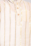 Set Of 2: White Cotton Golden Stripes Kurta Pyjama Set