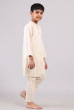 Set Of 2: White Cotton Silver Stripes Kurta Pyjama Set