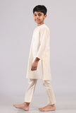 Set Of 2: White Cotton Silver Stripes Kurta Pyjama Set