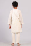 Set Of 2: White Cotton Silver Stripes Kurta Pyjama Set