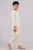 Set Of 2: White Cotton Stripes Kurta Pyjama