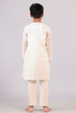 Set Of 2: White Cotton Stripes Kurta Pyjama