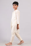 Set Of 2: White Silver Cotton Stripes Kurta Pyjama Set