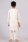 Set Of 2: White Silver Cotton Stripes Kurta Pyjama Set