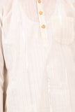 Set Of 2: White Silver Cotton Stripes Kurta Pyjama Set