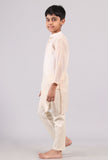 Set Of 2: Plain White Silver Cotton Stripes Kurta Pyjama Set