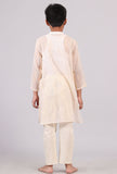 Set Of 2: Plain White Silver Cotton Stripes Kurta Pyjama Set