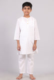 Set Of 2: White Cotton Stripes Kurta Pyjama Set