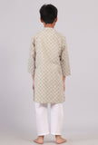 Set of 2: Mustard Beige Floral Hand Block Print Kurta Pyjama Set