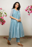 Blue Kota Cotton Gathered Kurta