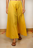 Set of 3: Yellow Solid flared sleeveless Cotton Kurta with Kota Dupatta and Solid Cotton Pants