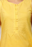 Set of 3: Yellow Solid flared sleeveless Cotton Kurta with Kota Dupatta and Solid Cotton Pants