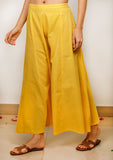 Yellow Solid Cotton flared Pants
