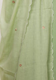 Set of 3: Mint Green plain strapped Gathered Cotton Kurta with Kota Dupatta and Cotton Solid Churidar