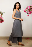 Set of 2: Grey Cotton plain Solid slip with Grey Cotton plain flared Pants