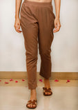 Set of 3: Brown Cotton slip Kurta with Brown Kota Dupatta and Brown straight Cotton Pants