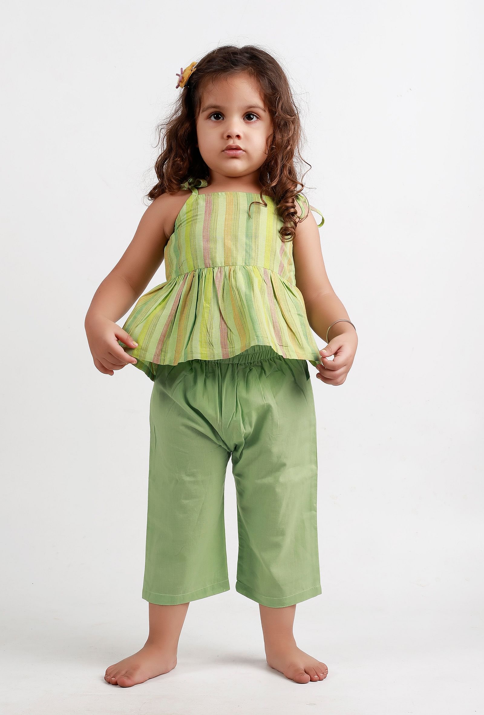 Set Of 2: Green Striped top and Green Pant