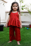 Set Of 2: Dora Red Cotton Top And Red Pant