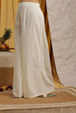 Off White Cotton Schiffli Flared Palazzo Pants