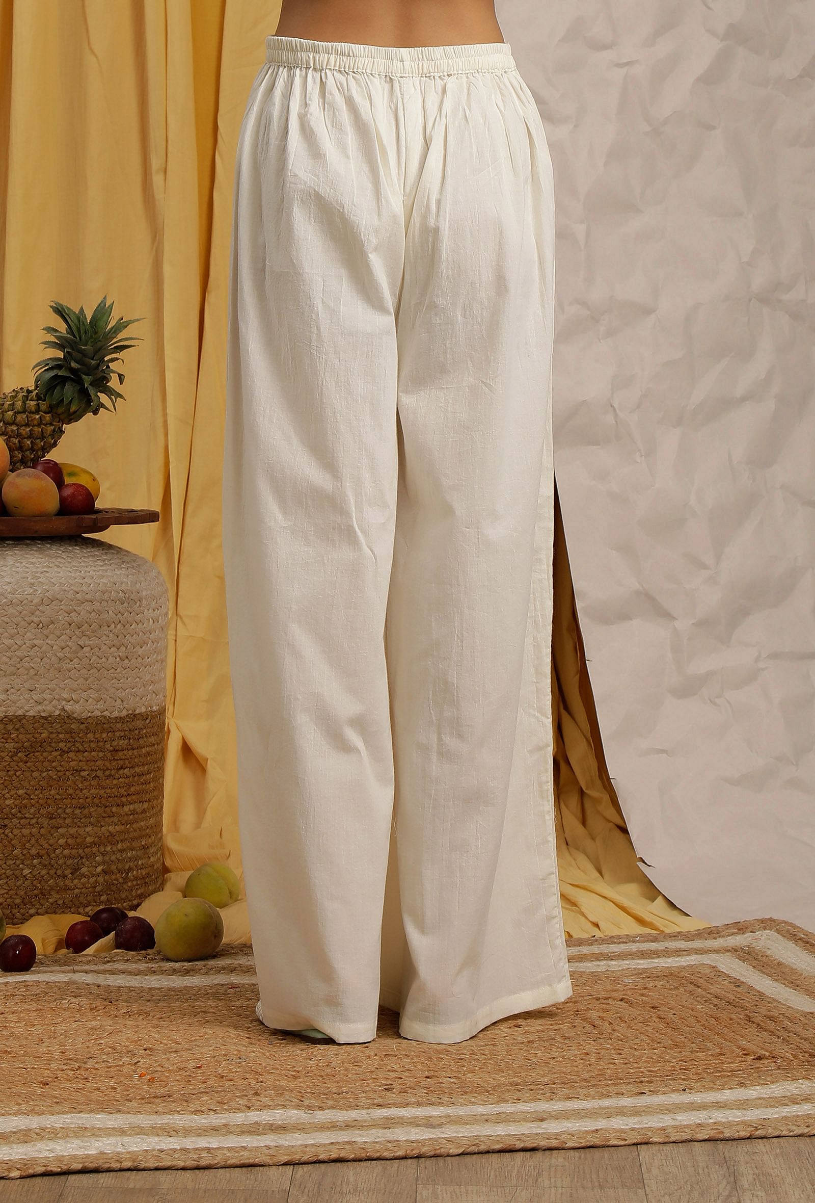 Flared Cotton Silk Palazzo Pant in Grey  THU1047
