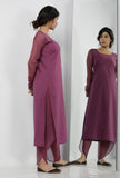 Set of 2: Iya Plain Purple Round Neck Straight Fit Cotton with Kota sleeves Kurta and Plain Purple Cotton Dhoti