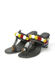 Red and White Pom-Pom Cruelty-Free Leather Heel Sandals