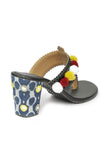 Red and White Pom-Pom Cruelty-Free Leather Heel Sandals