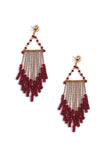 Wine Red Beads Gold Brass Earrings