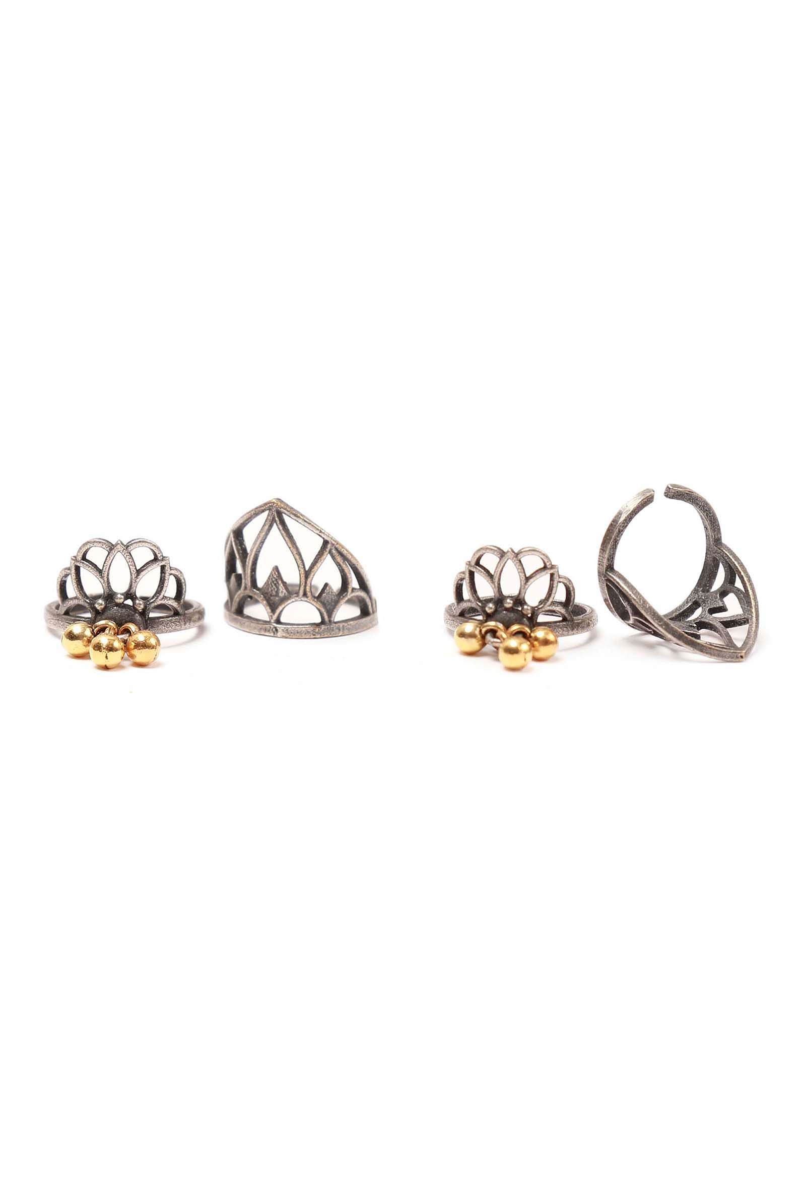 Set of 4: Temple Floral Silver Brass Toering