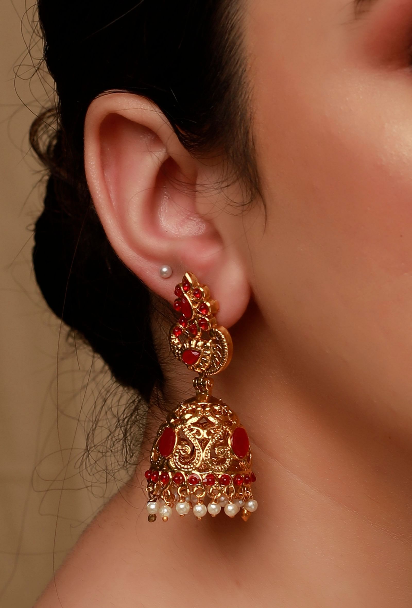 Meena Red Kundan Earrings