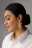 Gold Stone Sea Green Pearl Earrings