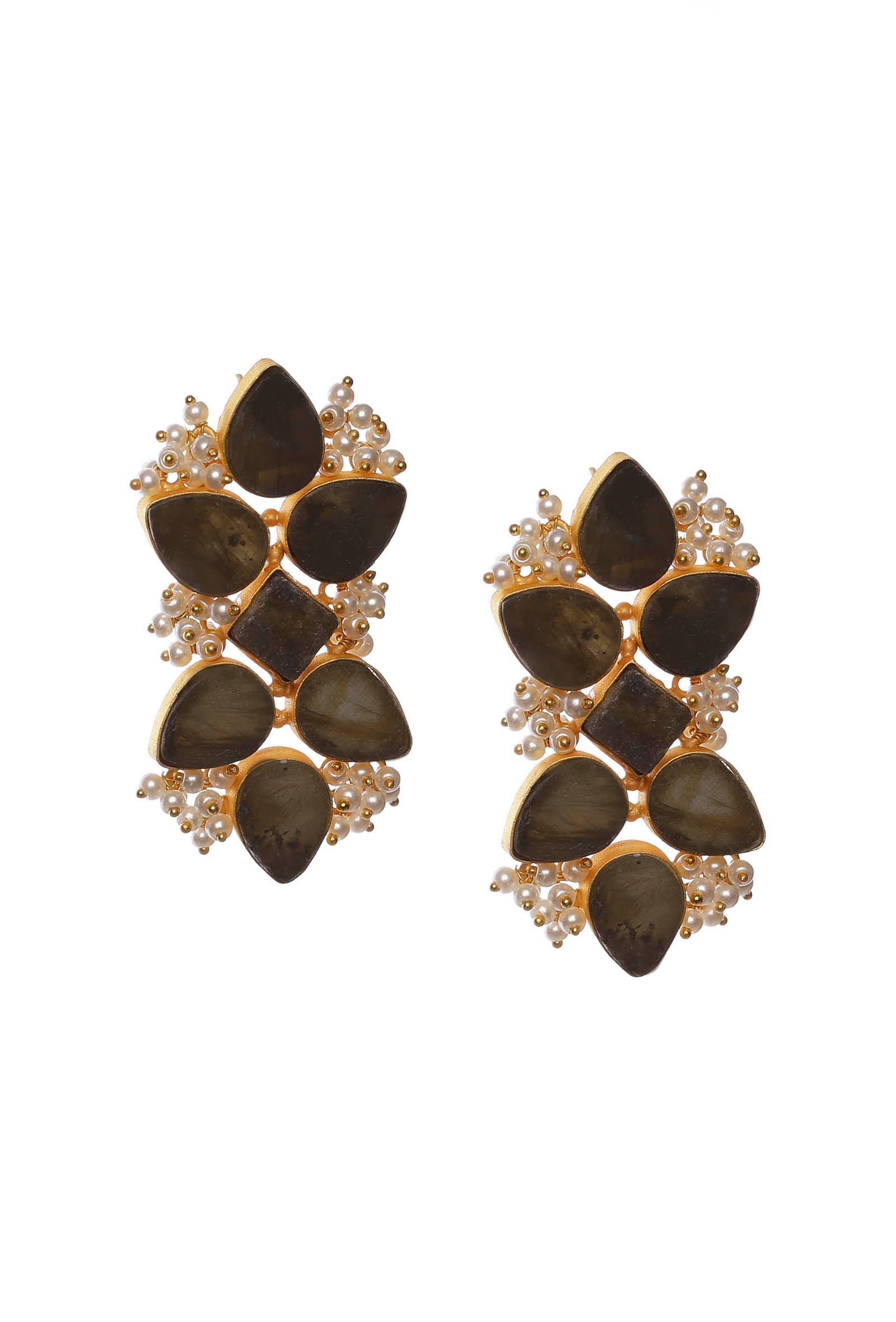 Beige Gold Gold Stone Pearl Earrings