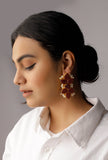Coral Orange Gold Stone Pearl Earrings