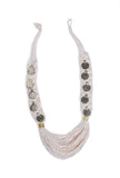 Pearl white with Contrast Green Thread Tribal Necklace