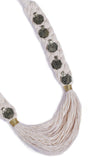 Pearl white with Contrast Green Thread Tribal Necklace